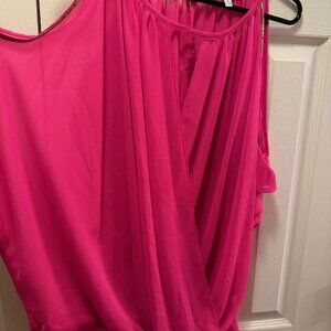 Jennifer Lopez Fuchia (Hot Pink) Blouse with gold sequins on the shoulder - (off